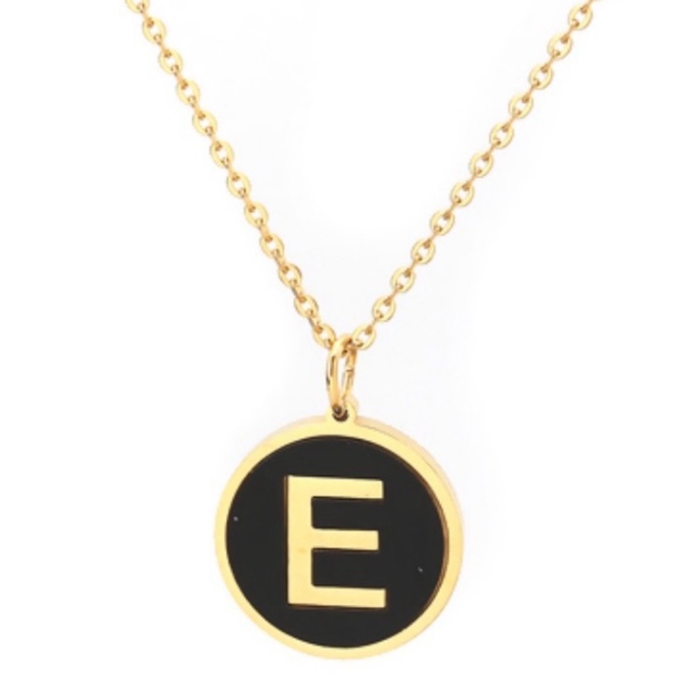 Gold and Black Initial Pendant Necklace